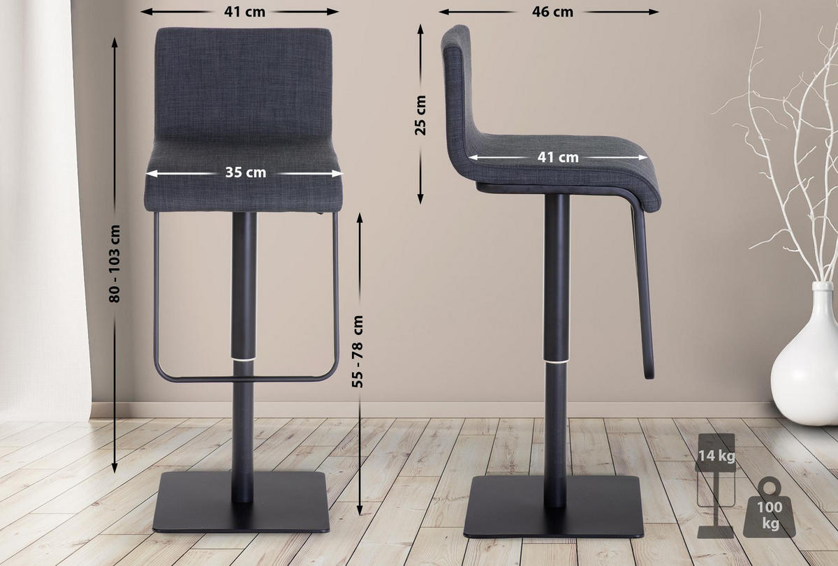 BARHOCKER Stoff Dunkelgrau - Dunkelgrau/Schwarz, Textil/Metall (41/80/46cm) - CLP
