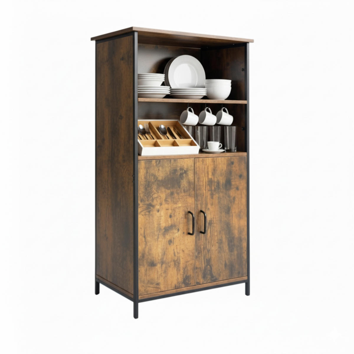 KUCHYNSKÝ šatník - hnedá, kov/kompozitné drevo (60/124.5/35cm) - Relaxdays