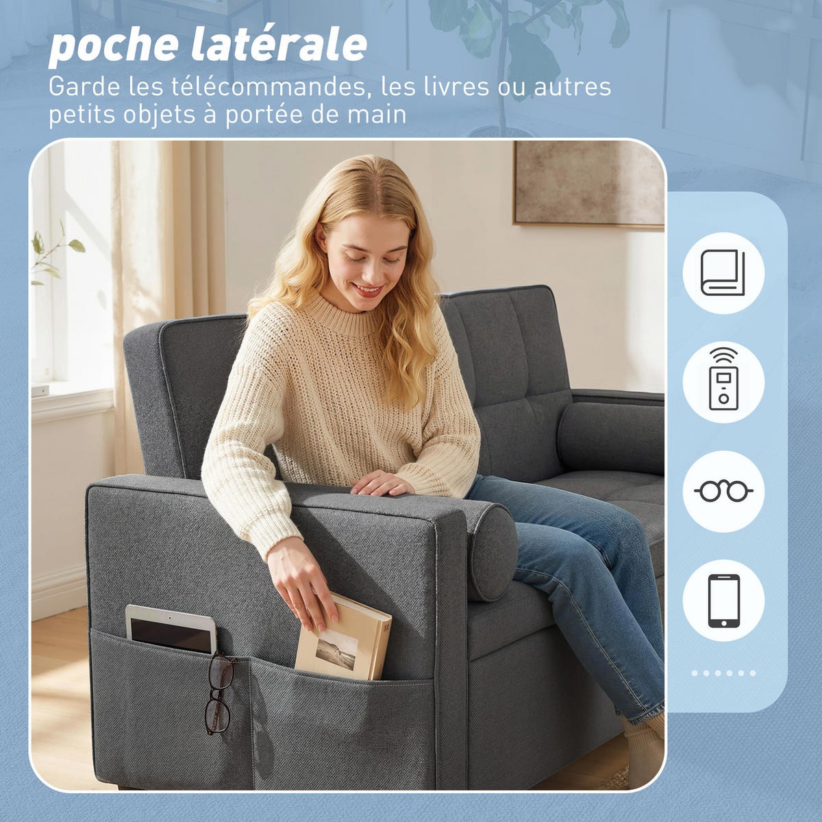 SCHLAFSOFA 2-Sitzer DE-14679 3-in-1 & 7-fach verstellbar Dunkelgrau - Dunkelgrau, Metall (137.5/84/80.5cm) - ComfortXL
