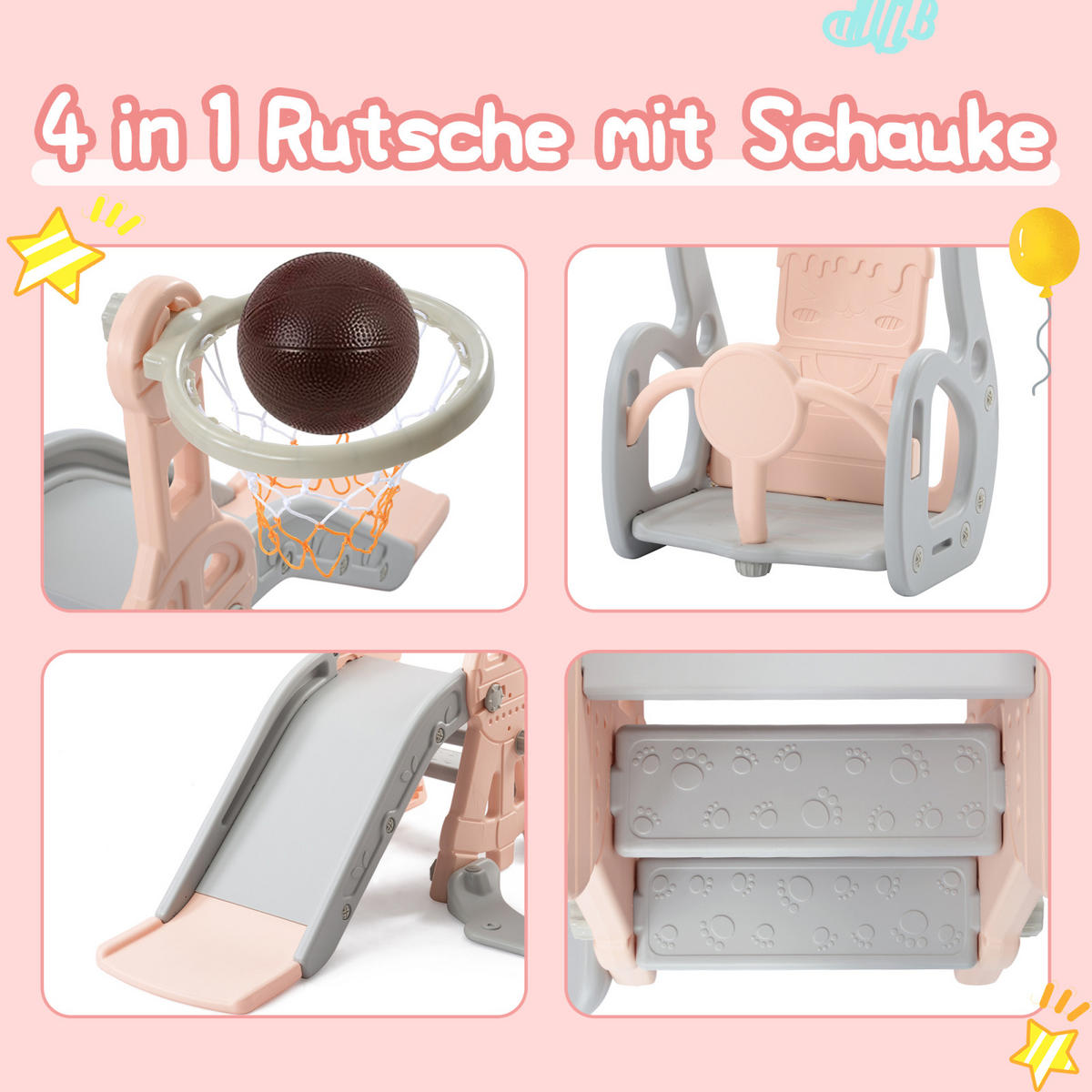 KINDERRUTSCHE 4 in 1, Rosa - Rosa, Kunststoff (140/118cm)
