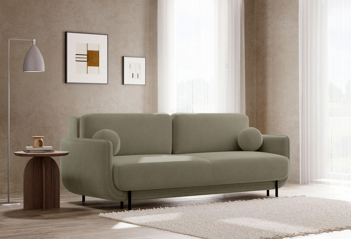 SCHLAFSOFA Ovals Salbeigrün - Schwarz/Hellgrün, Textil/Metall (236/95/96cm) - Selsey