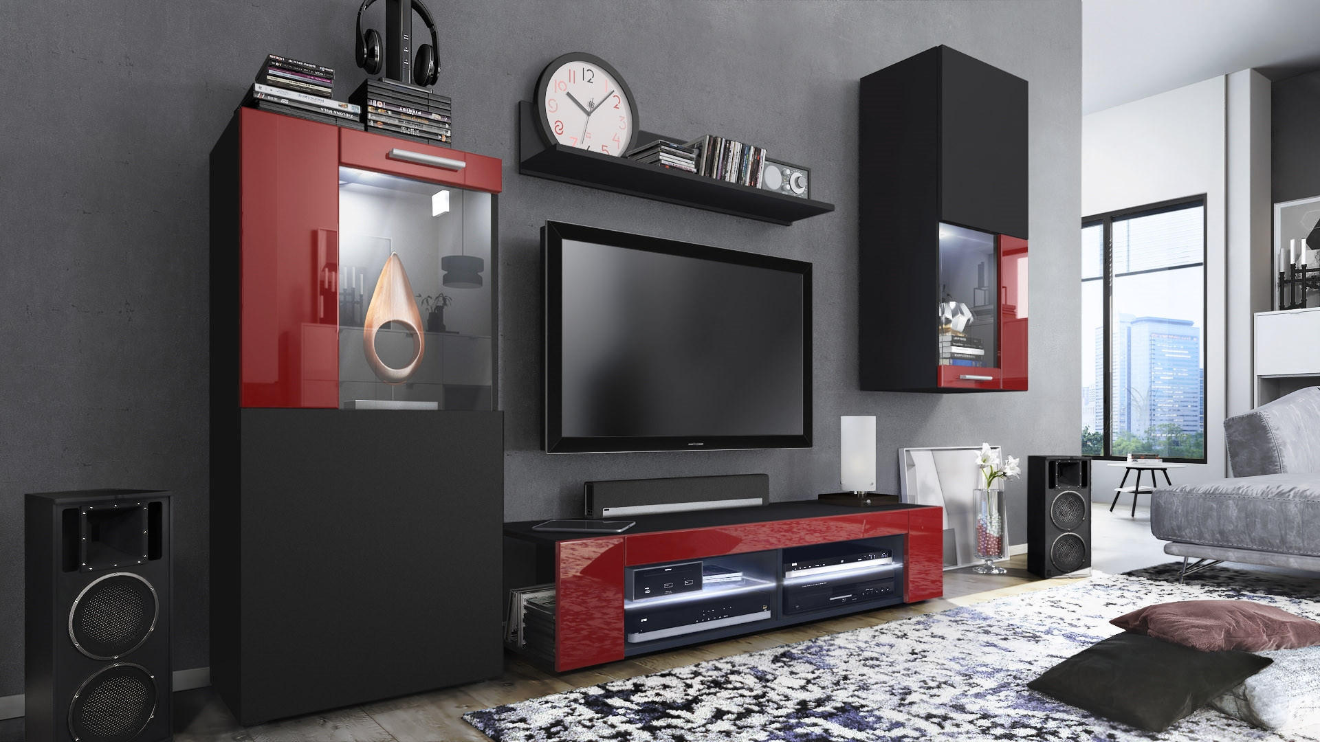 Vladon Wohnwand Bordeaux 300x190x39 cm