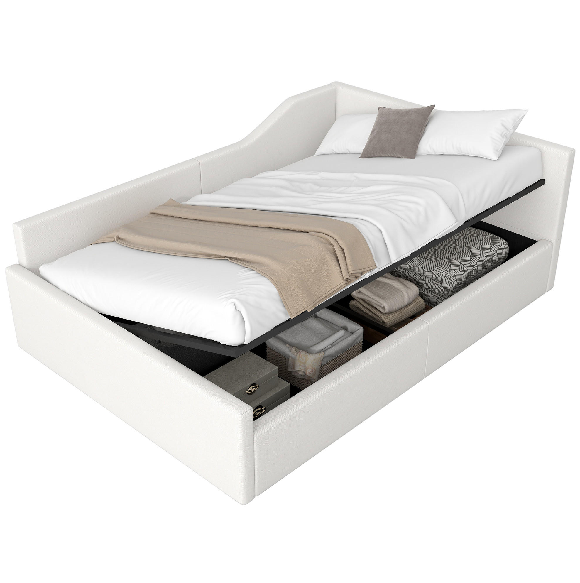 ČALÚNENÁ posteľ 140/200 cm béžová z MDF a preglejky s úložným priestorom - béžová, kompozitné drevo (140/200cm) - OKWISH