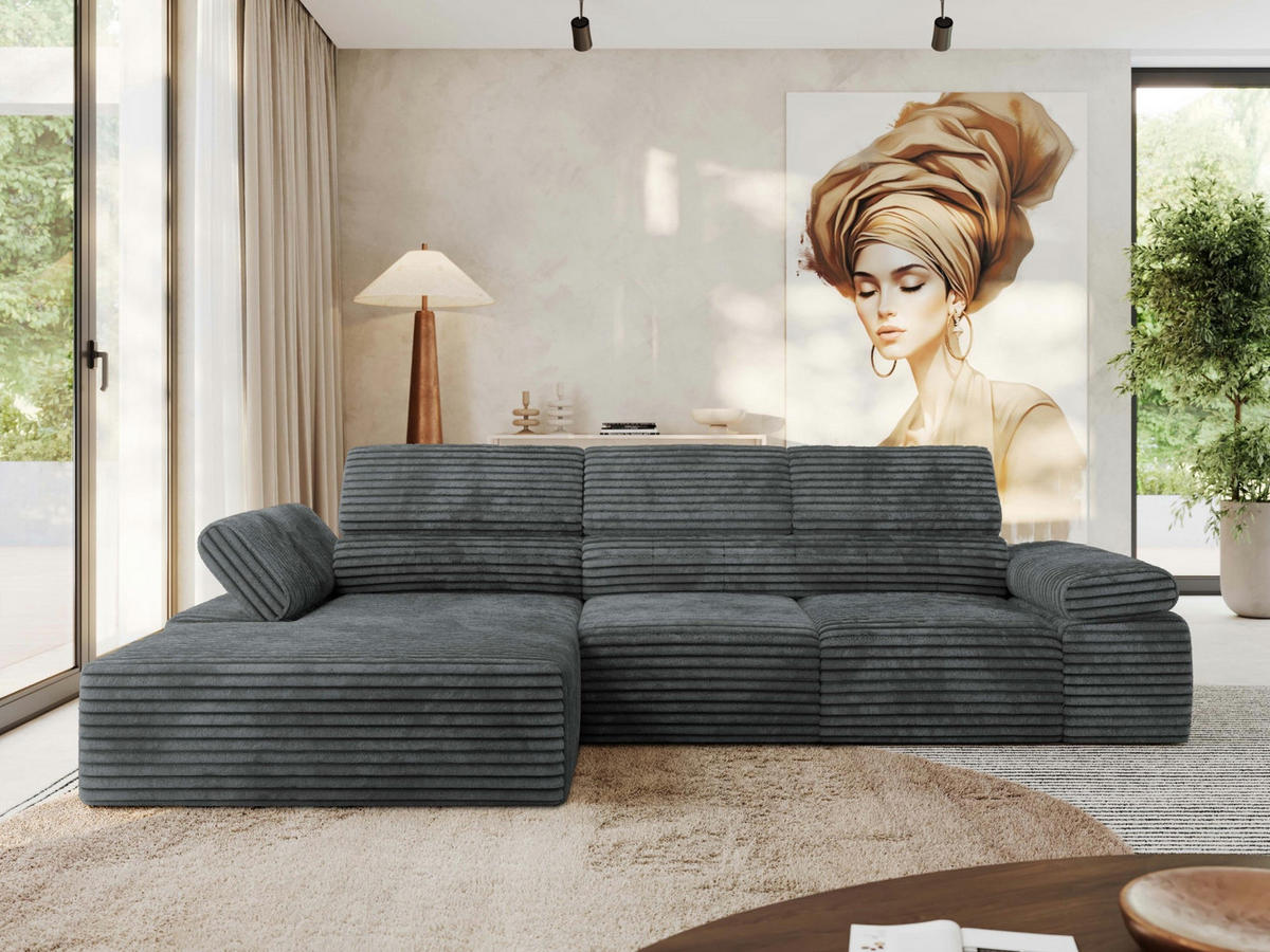 ECKSOFA RILASSO L Dunkelgrau Cord - links - Dunkelgrau/Schwarz, Kunststoff/Textil (296/174cm) - MKS