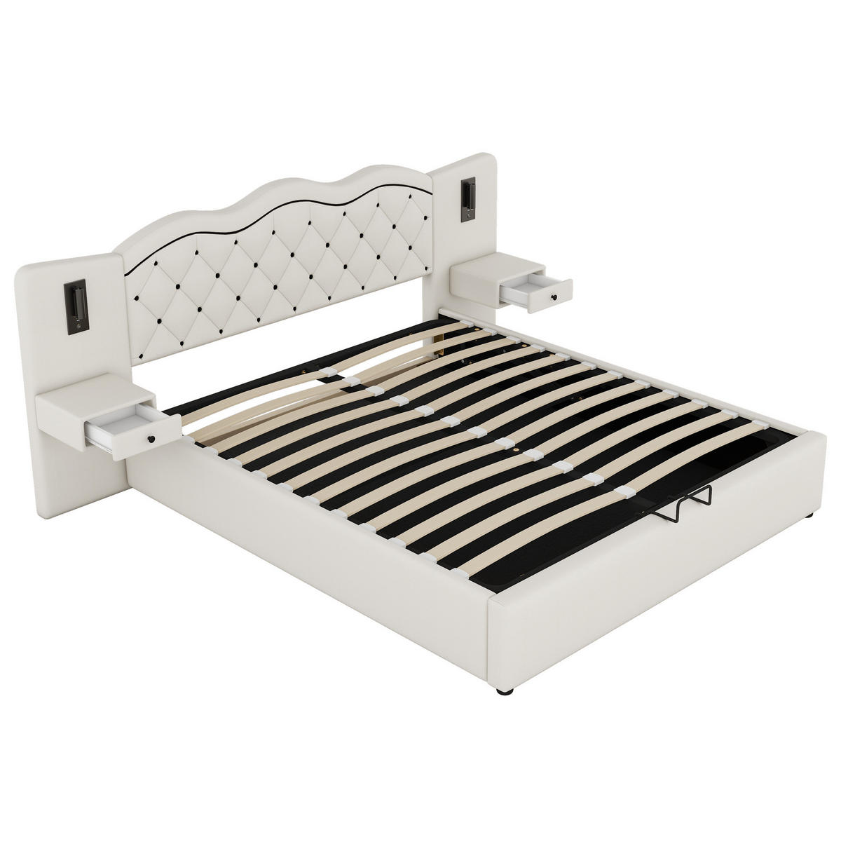 ČALÚNENÁ posteľ 180/200 cm z imitácie ľanu a MDF, béžová, s úložným priestorom a USB - béžová, textil (180/200cm) - BEAOK