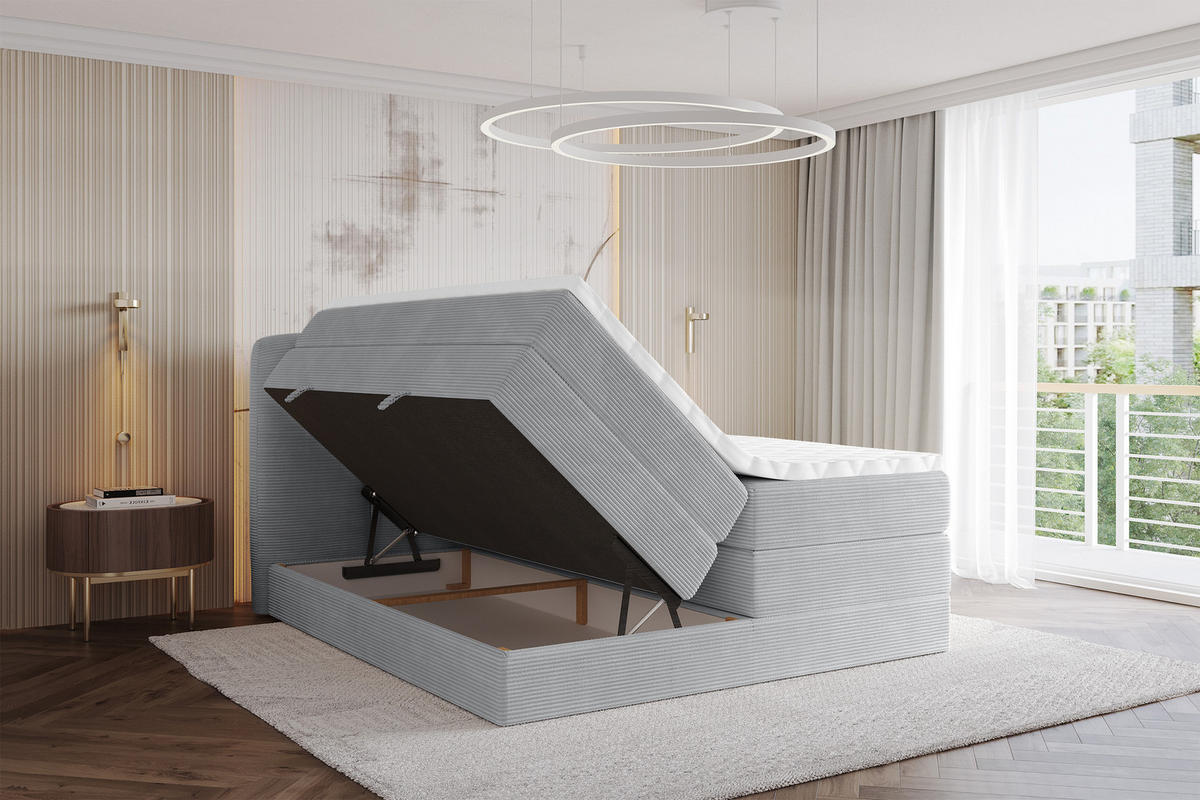 BOXSPRINGBETT mit Matratze H3/H4 - NINA KING - 160x200 cm Grau - Silberfarben, Holzwerkstoff (160/200cm) - ALTDECOR