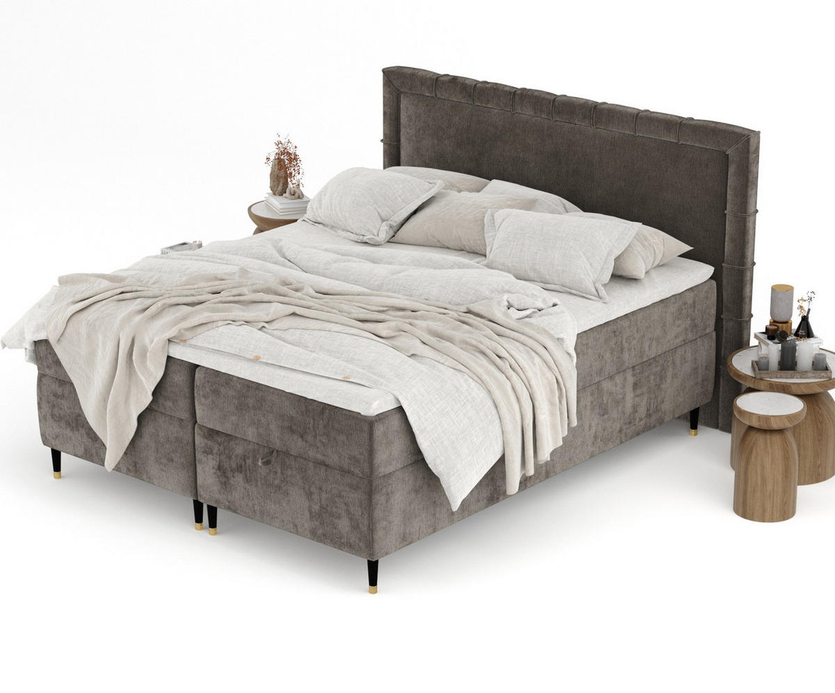BOXBETT Monpelli Dunkelbraun 160/200 cm mit Matratze und Topper - Dunkelbraun/Schwarz, Holz/Holzwerkstoff (160/200cm) - Maison de Reve