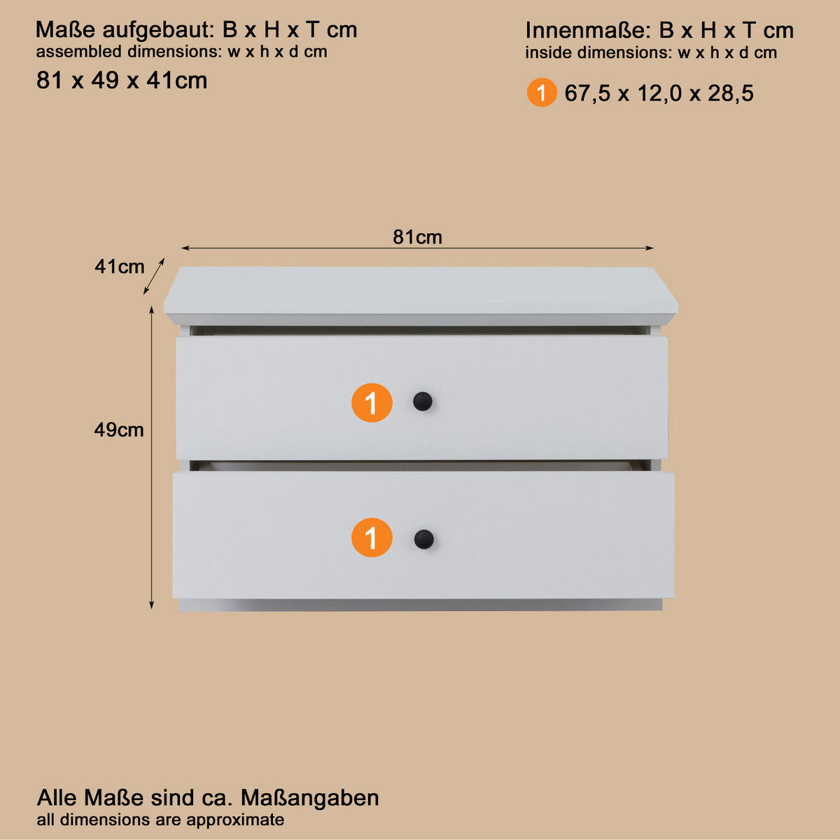 GARDEROBENBANK weiß 81 x 49 cm, Sitzbank mit Schubkästen - Silberfarben/Weiß, Holzwerkstoff/Metall (81/49/41cm) - Top.Furn