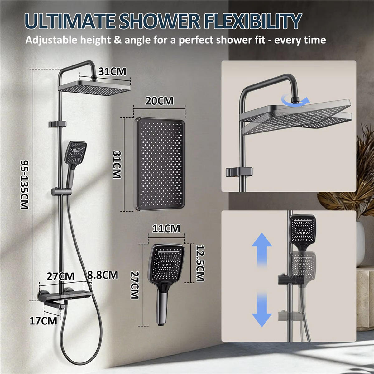 ÜBERKOPFBRAUSESET Drehbar Waschbecken Duschsystem - Grau, Metall (20/135/31cm) - Bextcok