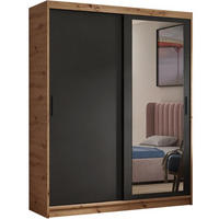SCHWEBETÜRENSCHRANK Hela 100/205/60 2-türig eiche Artisan/schwarz mit Schubladen - Schwarz/Eiche Artisan, Holzwerkstoff (100/205/60cm) - Beautysofa