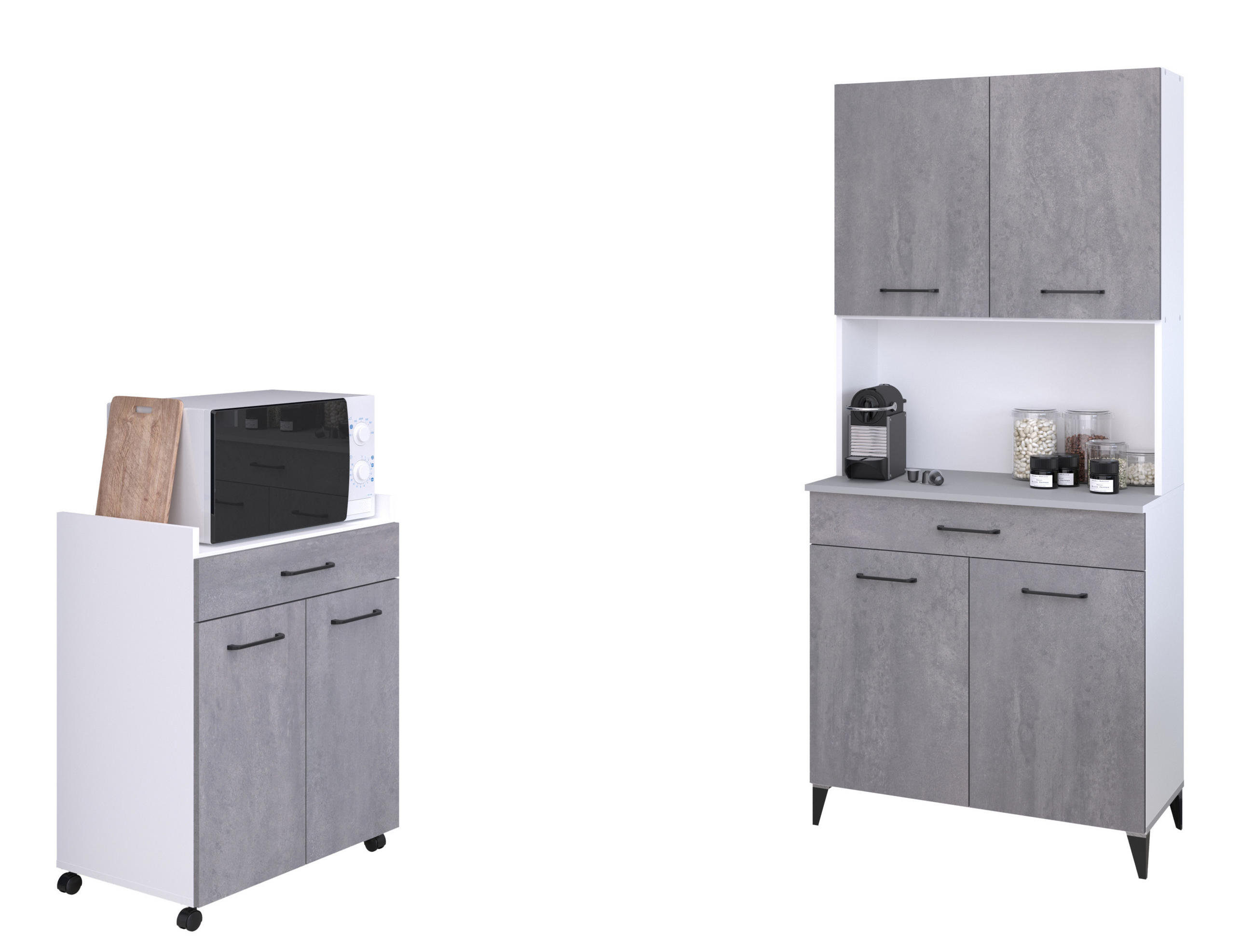 KÜCHENMÖBEL Malice 1 in Weiß und Beton 2teilig Küchenbuffet und Beistellschrank - Weiß, Holzwerkstoff (80/200/120cm)
