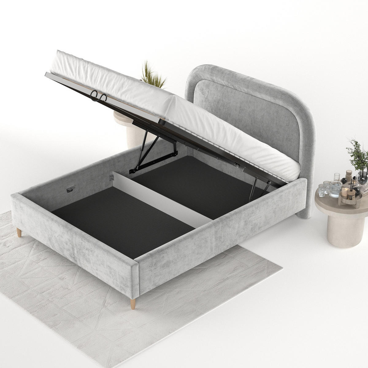 POLSTERBETT Zoya 120/200 cm Hellgrau im Lotta Stoff - Hellgrau/Naturfarben, Holz/Holzwerkstoff (120/200cm) - AltaBeds