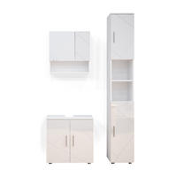 BADMÖBEL-SET Irma Weiß Hochglanz 3 Teile, mit Hochschrank - Weiß Hochglanz/Weiß, Holzwerkstoff (80/58.6/41cm) - Vicco
