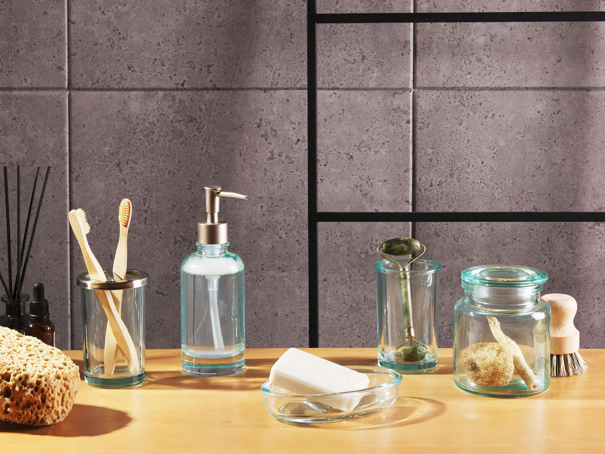 BADEZIMMER Set 5-teilig Glas mintgrün Amarga - Silberfarben/Grün, Glas (15/20/10cm) - Beliani