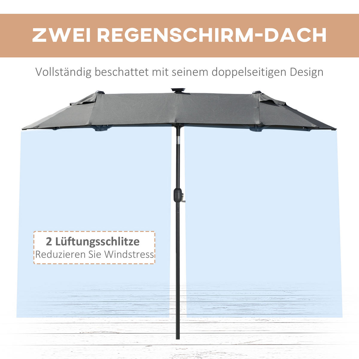 SONNENSCHIRM, Doppelsonnenschirm, Gartenschirm, Polyester, Stahl, Dunkelgrau - Grau, Metall (150/295cm) - Outsunny