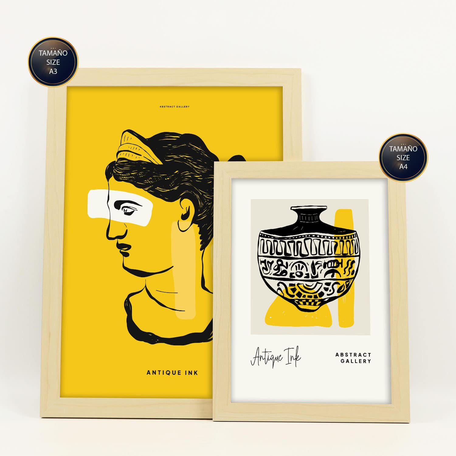 POSTER Set Mit 6 In Schwarzer Tinte Sexualität Von Der Griechischen Mythologie Inspirierte Drucke Für Innenarchitektur A3 & A4 Rahmen Aus Hellem Holz - Beige, Papier (29/3cm) - Nacnic