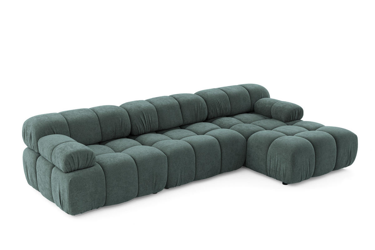 MODULARES Ecksofa MOMENTUM L, Rechts, Breite 282 cm, strukturierter Stoff, Blaugrau - Chromfarben/Blaugrau, Holz/Textil (155/282cm) - Muffo