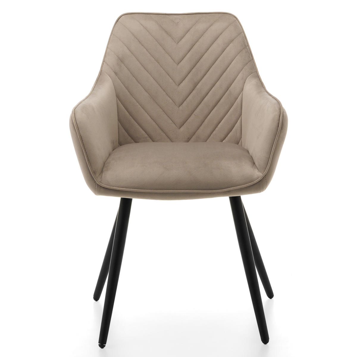 STUHL VASTO gepolstert mit Steppung - dunkelbeige - Samt Velours - Beige/Schwarz, Textil/Metall (58/87/60cm) - NEW HOME