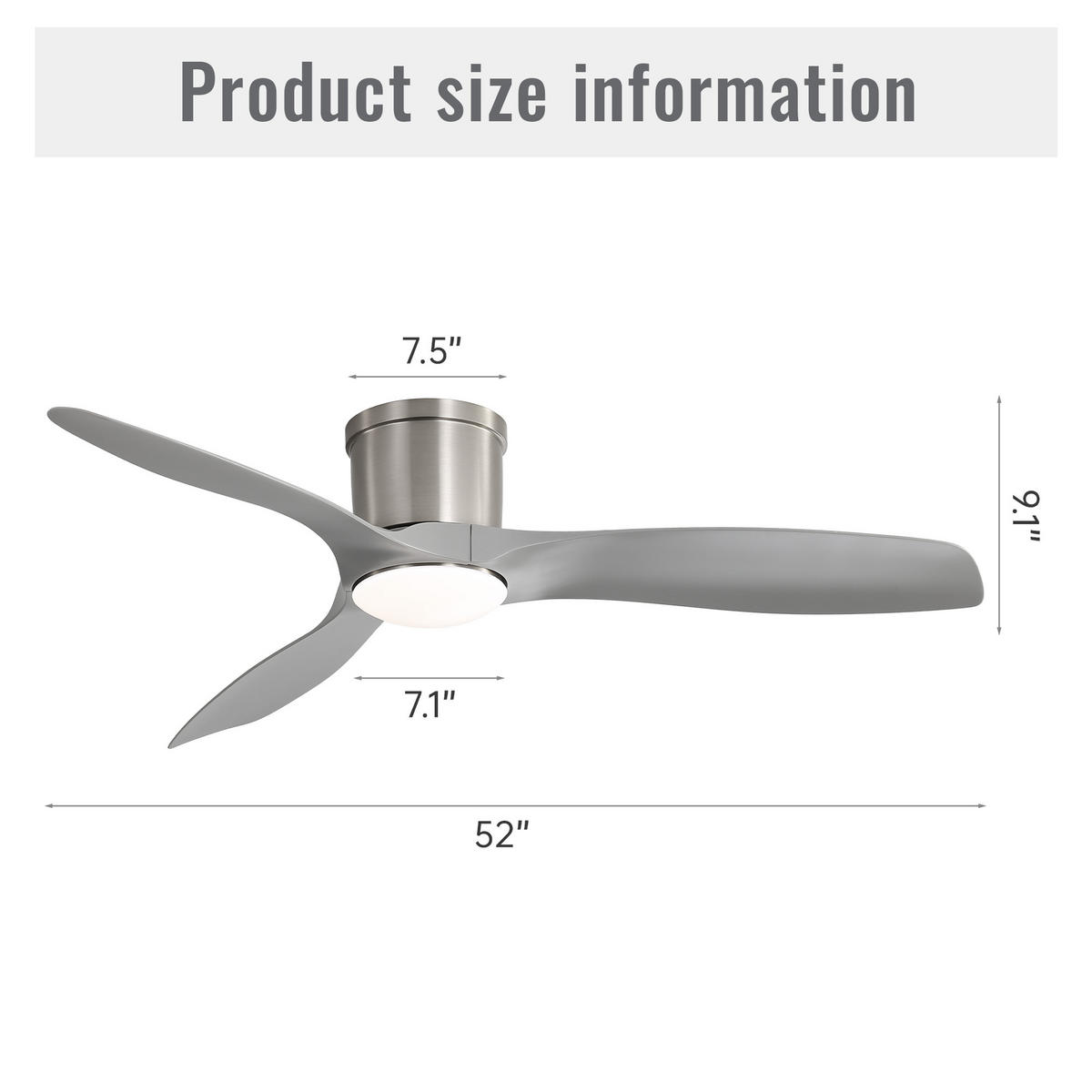 DECKENVENTILATOR DE-16275 52 Zoll mit LED & Speicherfunktion Grau - Silberfarben, Kunststoff (132.08/132.08/31.8cm) - ComfortXL