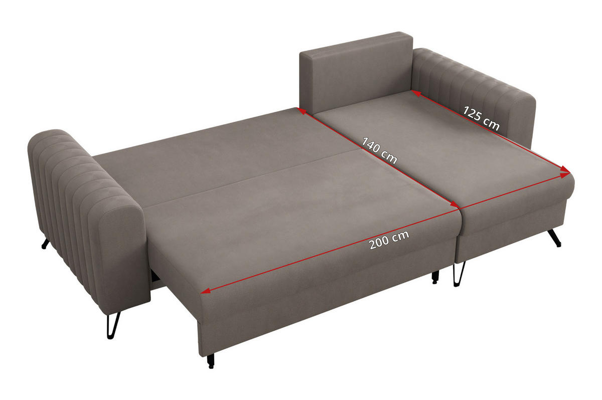 ECKSOFA Axel Samt Hellbraun - Hellbraun/Schwarz, Textil/Metall (242/140cm) - MKS