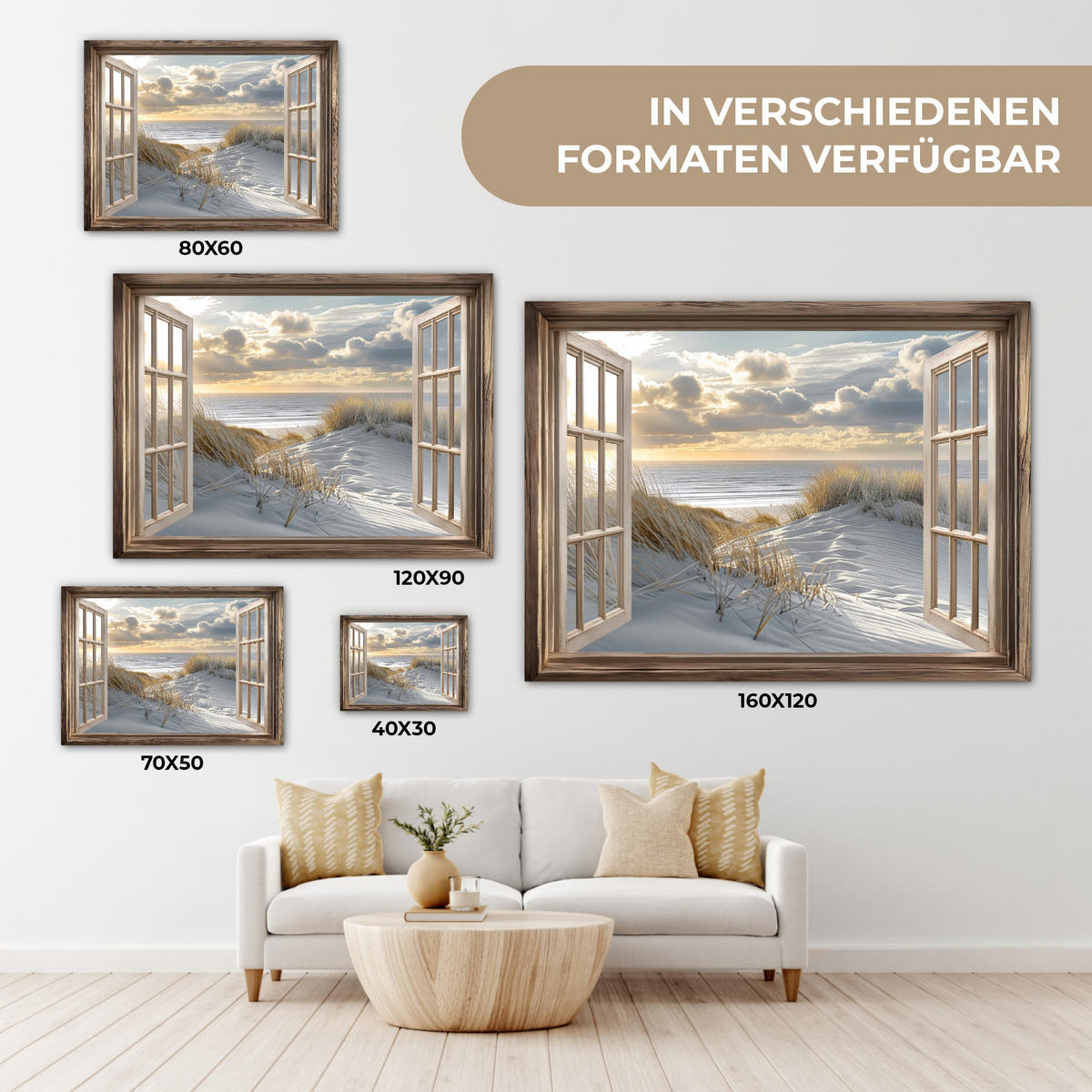LEINWANDBILD Ausblick - Strand - Dünen - Meer - Natur 40x30 cm - Sandfarben, Textil (40/30cm) - MuchoWow