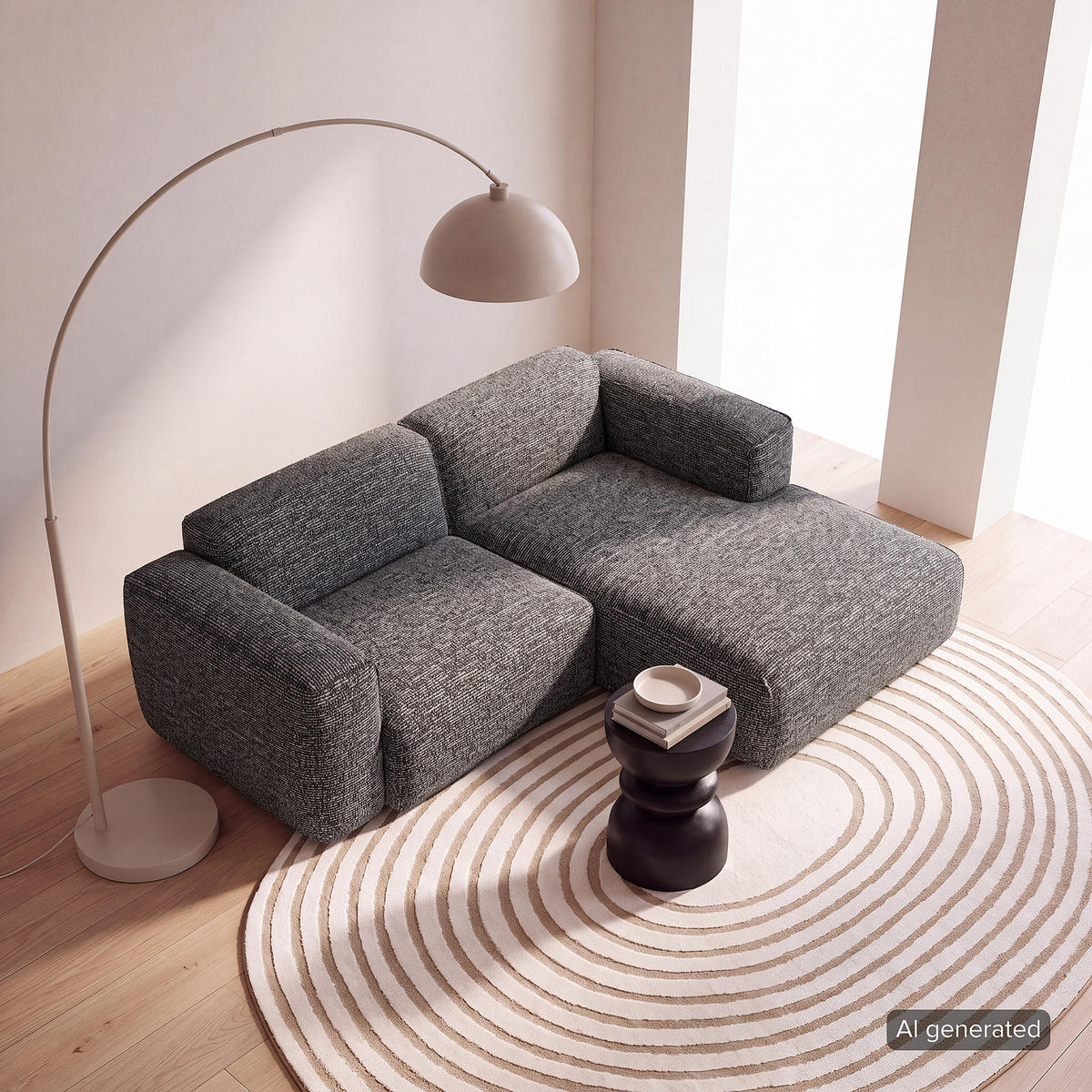 ECKSOFA mit XL-Longchair - Schwarz/Grau, Kunststoff/Textil (260/171cm) - home24