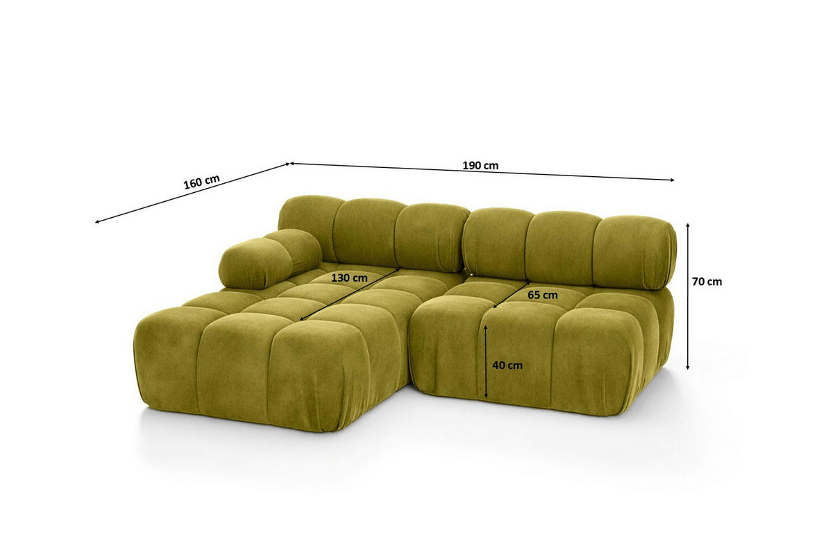 ECKSOFA L-Form Mini II Modular, Veloursstoff Salvador, Olive, Links, Selia - Olivgrün, Holz (190/160cm) - Kaiser Möbel