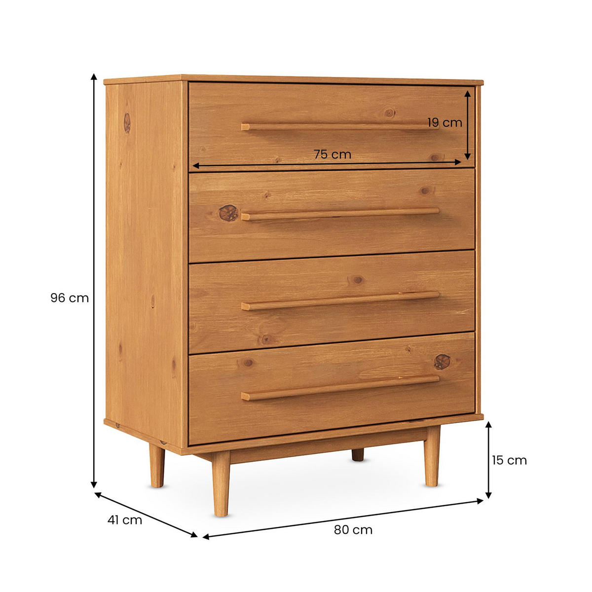 KOMMODE TECCA - Eichefarben, Holz (80/96/41cm) - IDIMEX