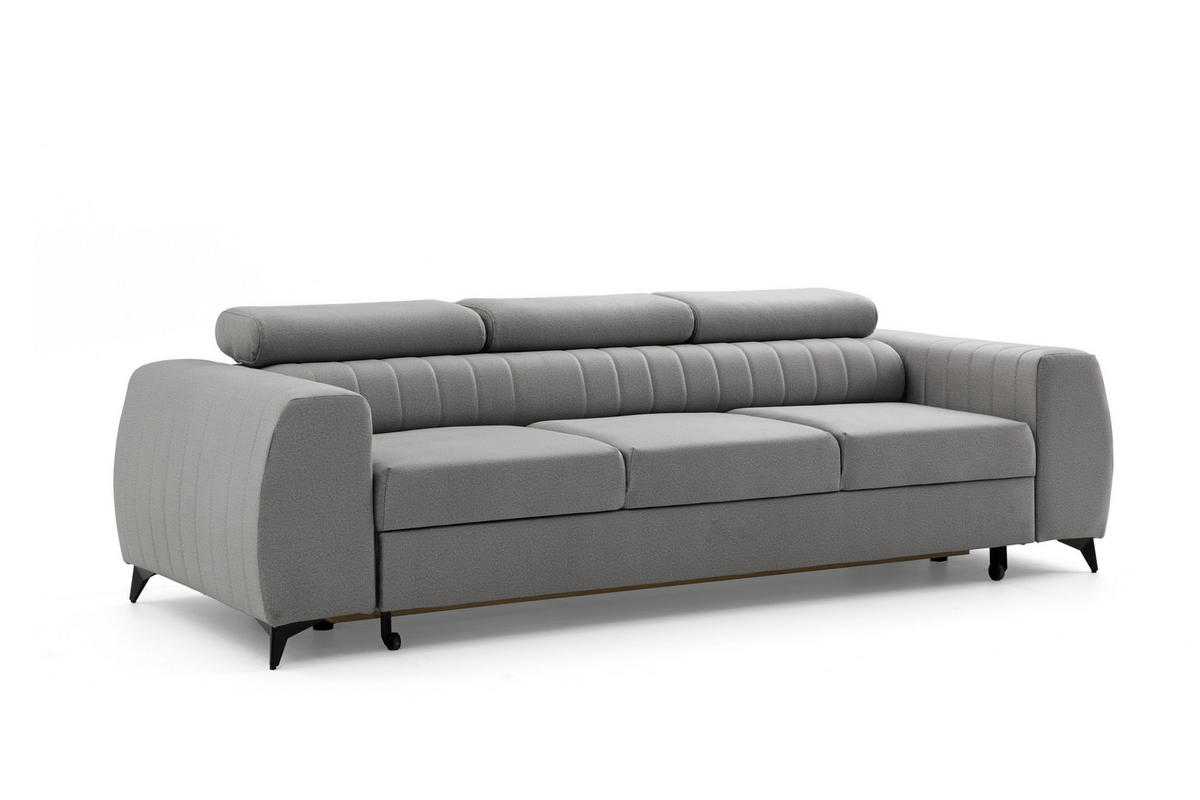 3-SITZER-SOFA PIERO mit Schlaffunktion 125x195 Velours Hellgrau - Hellgrau/Schwarz, Holz/Textil (260/90/100cm) - Muffo