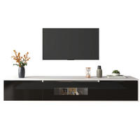 LOWBOARD 180/30/35 cm in Weiß mit Hochglanzfront und LED-Beleuchtung - Schwarz, Holzwerkstoff (180/35/30cm) - Flora Grace