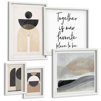 BILDER SET 5er Set - 50x50 cm & 20x30 cm & 40x60 cm Weißer Rahmen - Abstrakte Formen beige braun - Weiß, Kunststoff (40/60cm) - TULUP