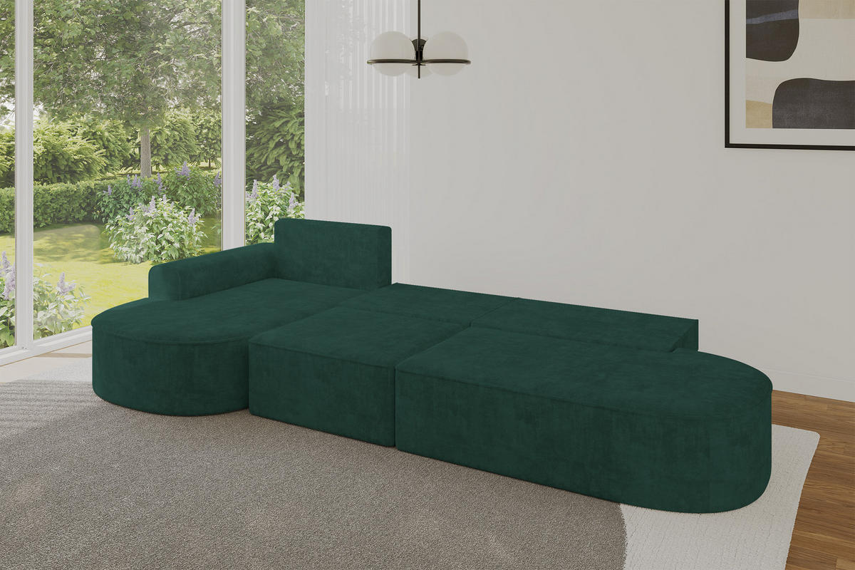 ECKSOFA mit Schlaffunktion Ottomane Links MARI L2-S 368X167X85 Grün Velours - Waldgrün/Schwarz, Holzwerkstoff/Kunststoff (368/167cm) - ALTDECOR