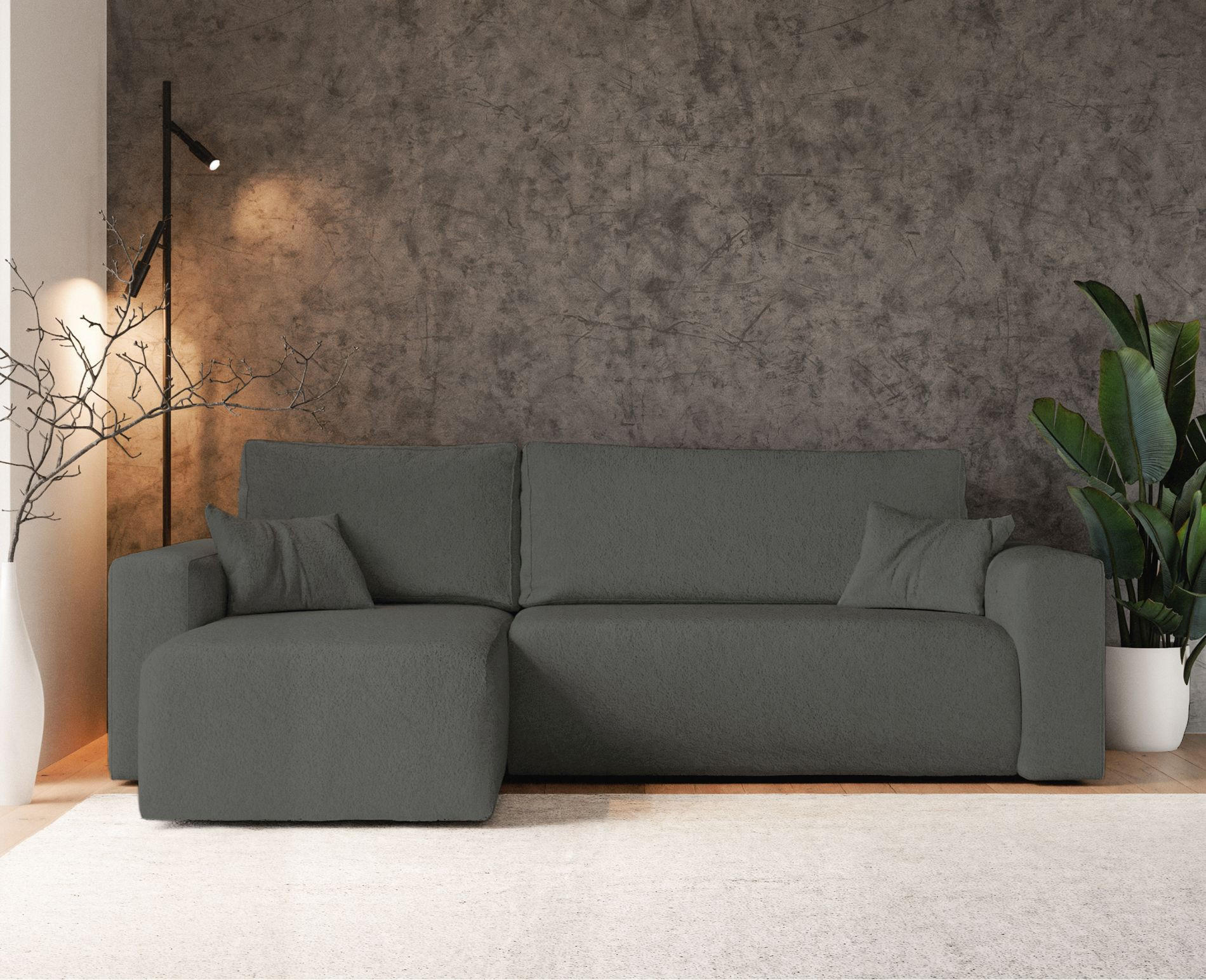 ECKSOFA Pianoni Dunkelgrau Bouclé-Bezug - Dunkelgrau/Schwarz, Kunststoff/Textil (244/140cm) - Selsey