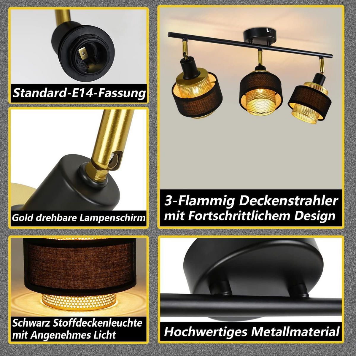 DECKENSTRAHLER Minato 53.5/17/12cm - Schwarz, Metall (53.5/17/12cm) - ZMH