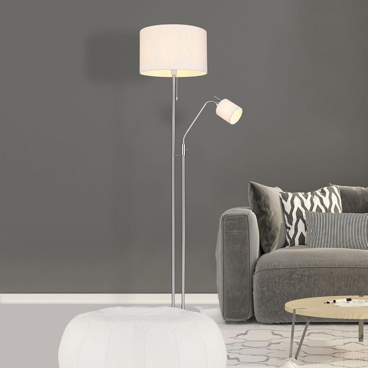 LED STEHLEUCHTE AVA Textil Beige - Beige, Metall (40/40/175cm) - Globo Lighting