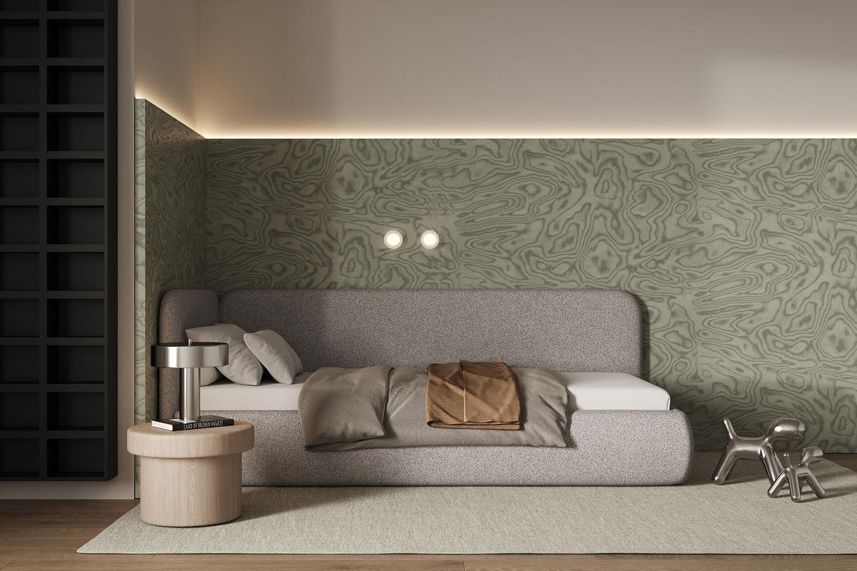 POLSTERBETT BAO mit Bettkasten, Einzelbett, links - 90x200 cm - Naturfarben/Grau, Holz/Textil (90/200cm) - mybed.