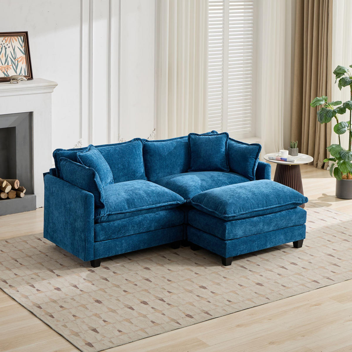 2-SITZER-SOFA aus Chenille mit modularem Design, blau - Blau, Textil (75/84/198cm)