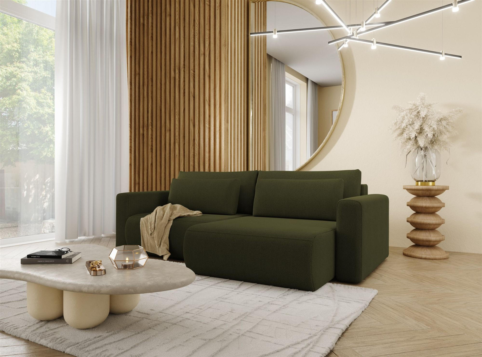 ECKSOFA Chaira Mit Schlaffunktion - Grün, Holzwerkstoff/Textil (240/149cm) - Fun Möbel