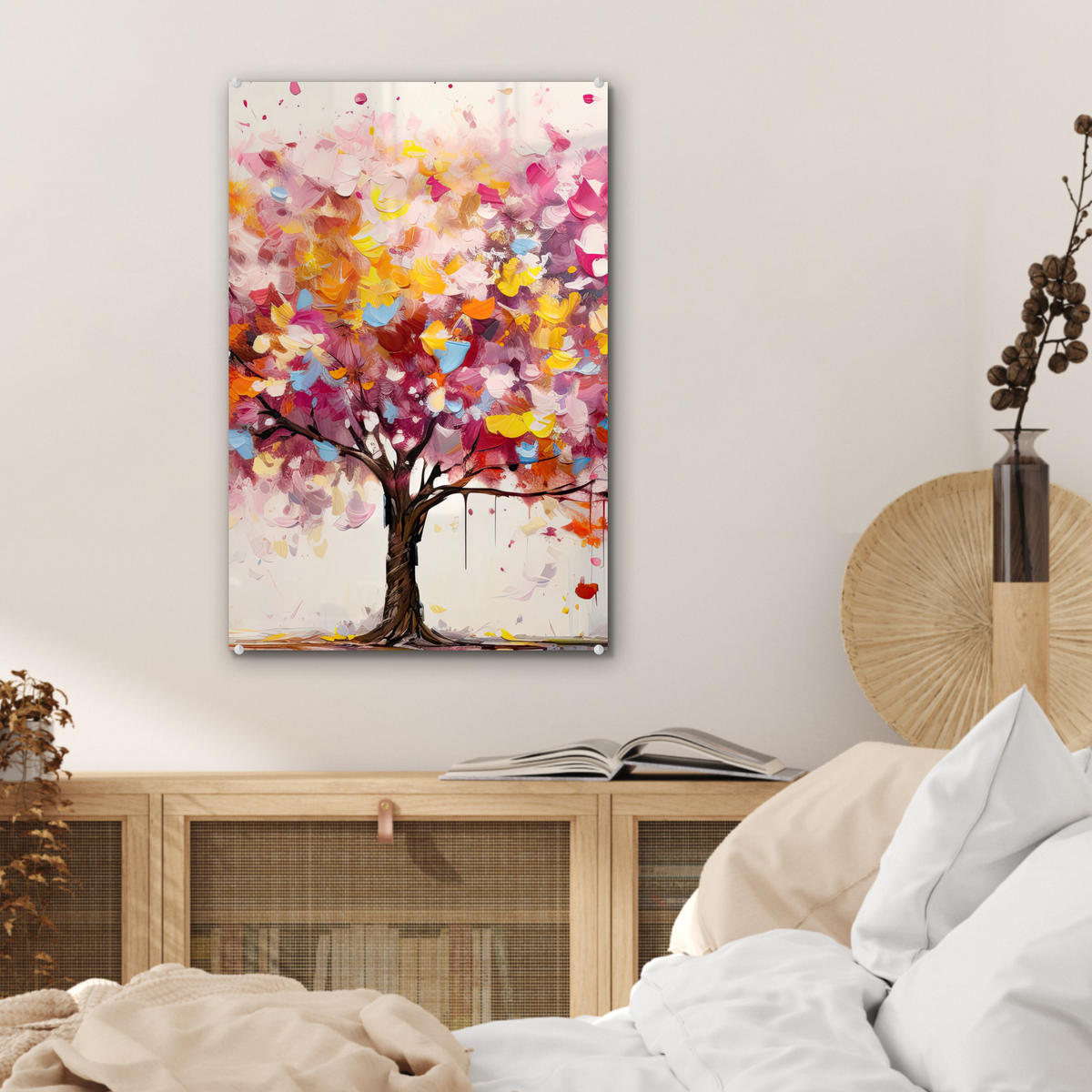 ACRYLGLASBILD Aquarell - Baum - Kunst - Abstrakt 40x60 cm - Multicolor, Glas (40/60cm) - MuchoWow