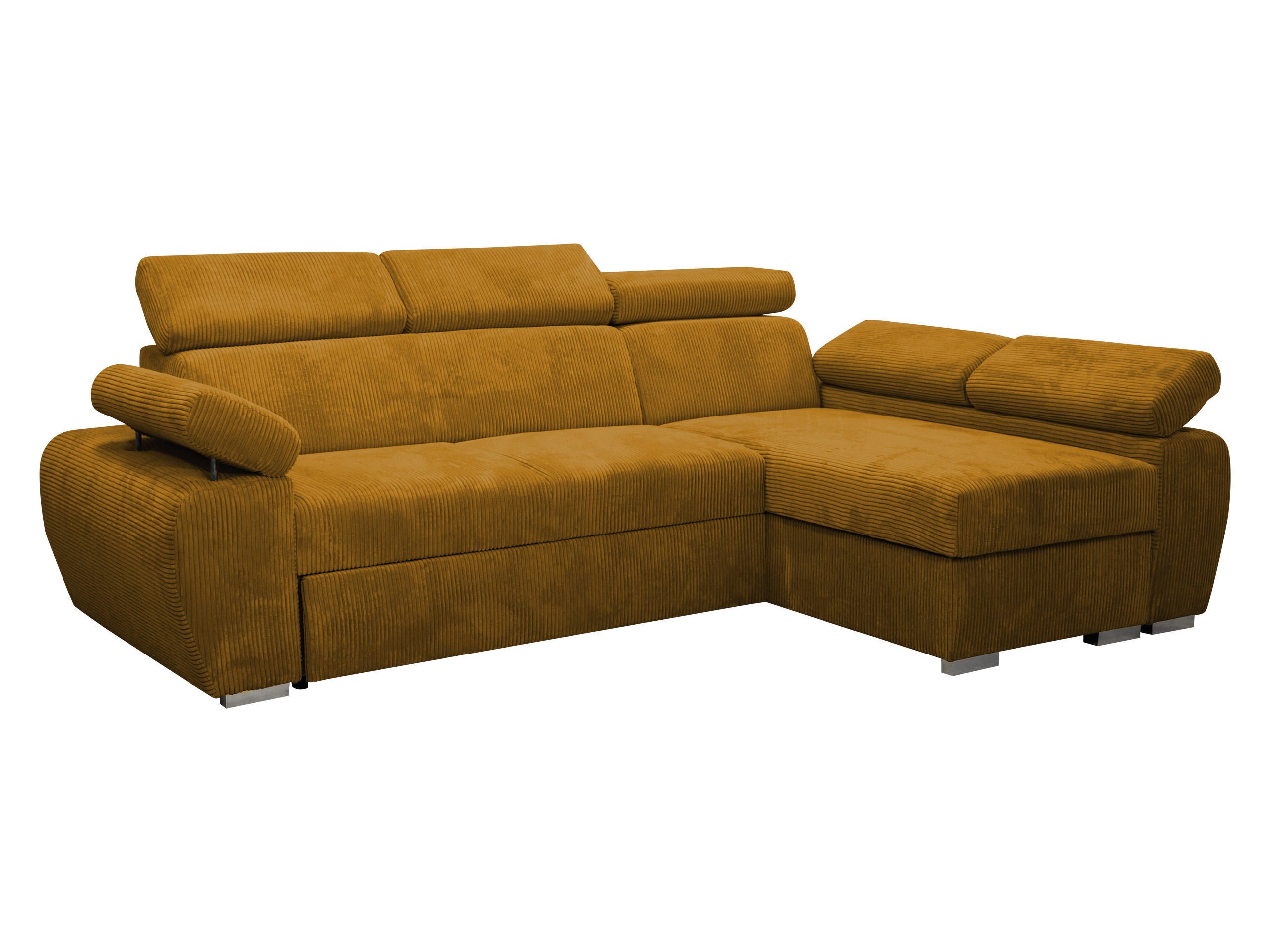 ECKSOFA Boston Mini Premium Cord 2RLC Seite: Rechts 2R+LC - Chromfarben/Braun, Holz/Textil (255/170cm) - MIRJAN24