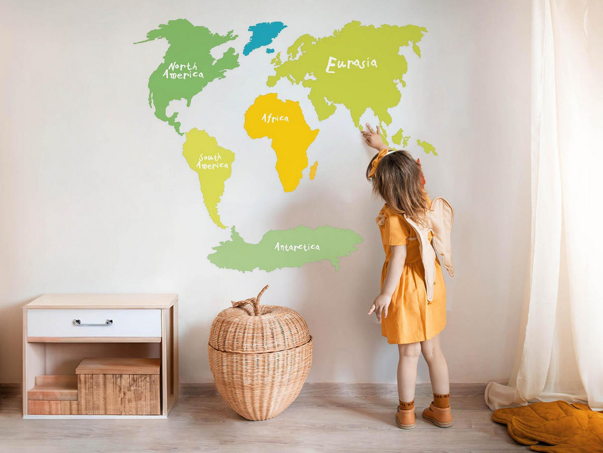 WANDAUFKLEBER 130x188cm - Weltkarte - Multicolor, Kunststoff (130/188/0.1cm) - Wallfluent