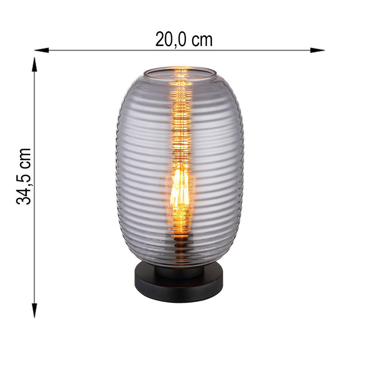 TISCHLEUCHTE Metall Schwarz Rauchglas - Schwarz, Glas (19/20/34.5cm) - Globo Lighting