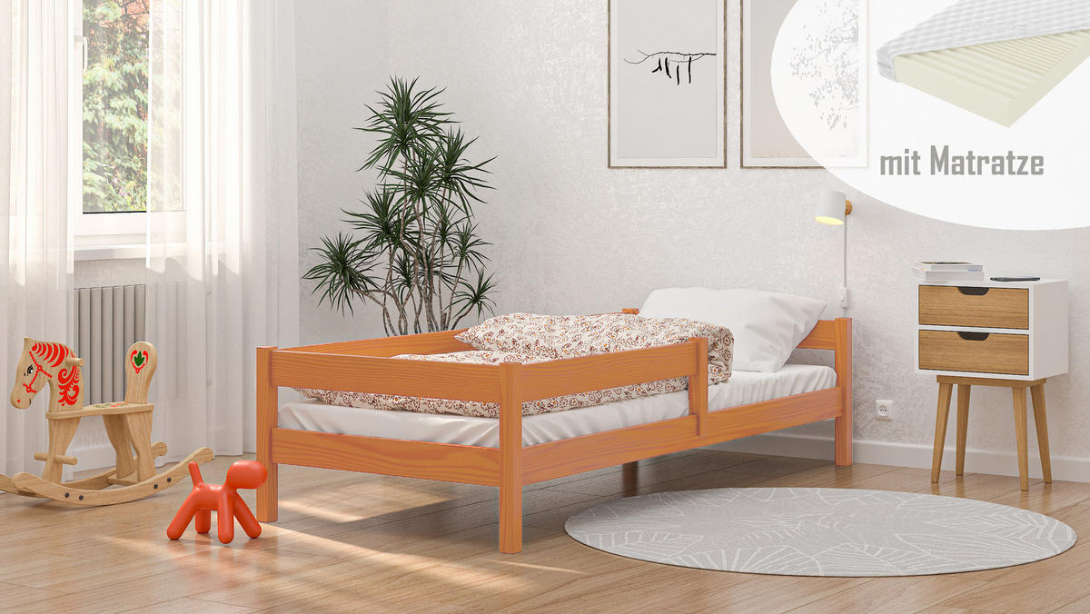 KINDERBETT Mix 160x80 teak mit Matratze - Braun, Holzwerkstoff (80/160cm)