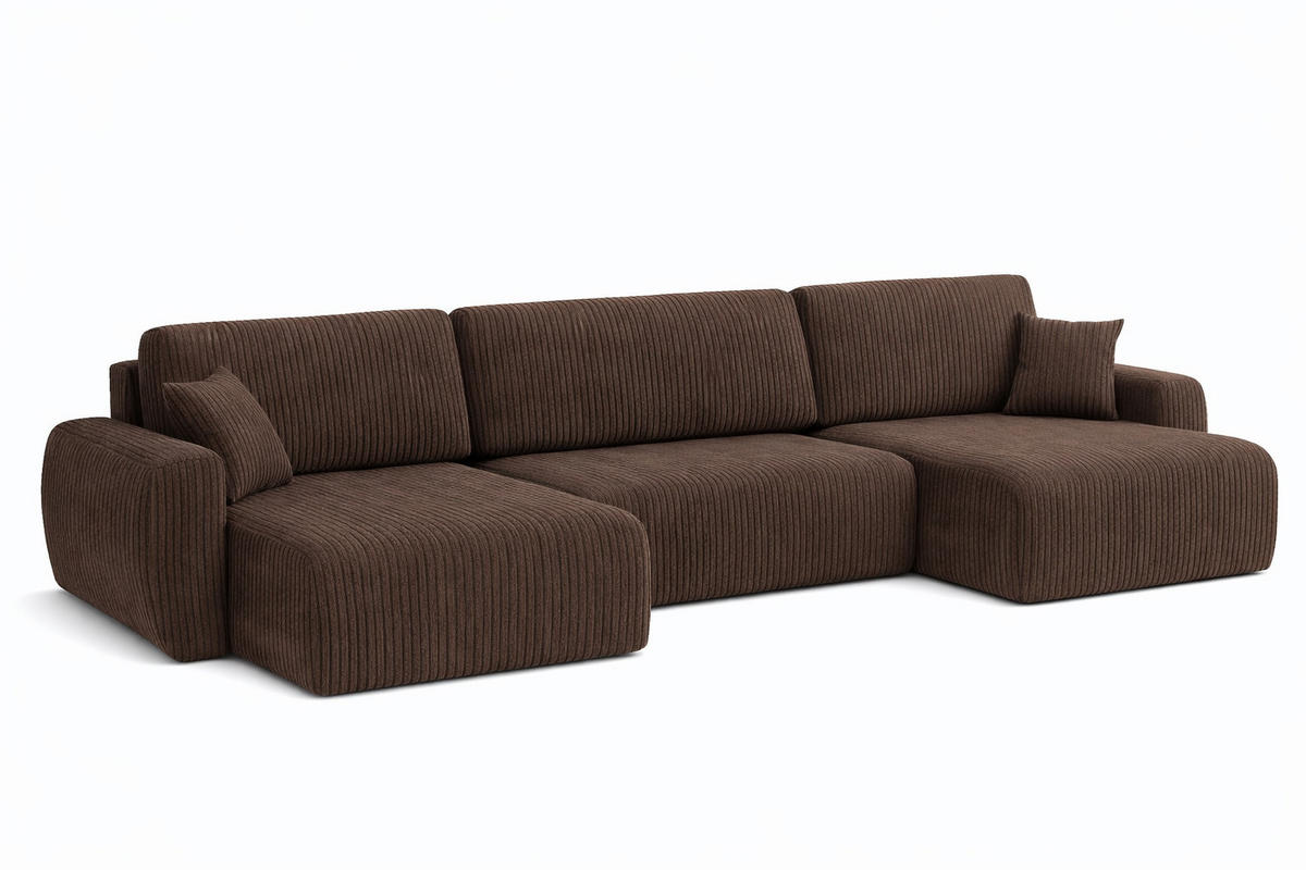 ECKSOFA Mit Schlaffunktion Und Bettkasten U-Form Ariel U, Cordstoff Poso, Braun - Braun, Holz (342/142cm) - Kaiser Möbel