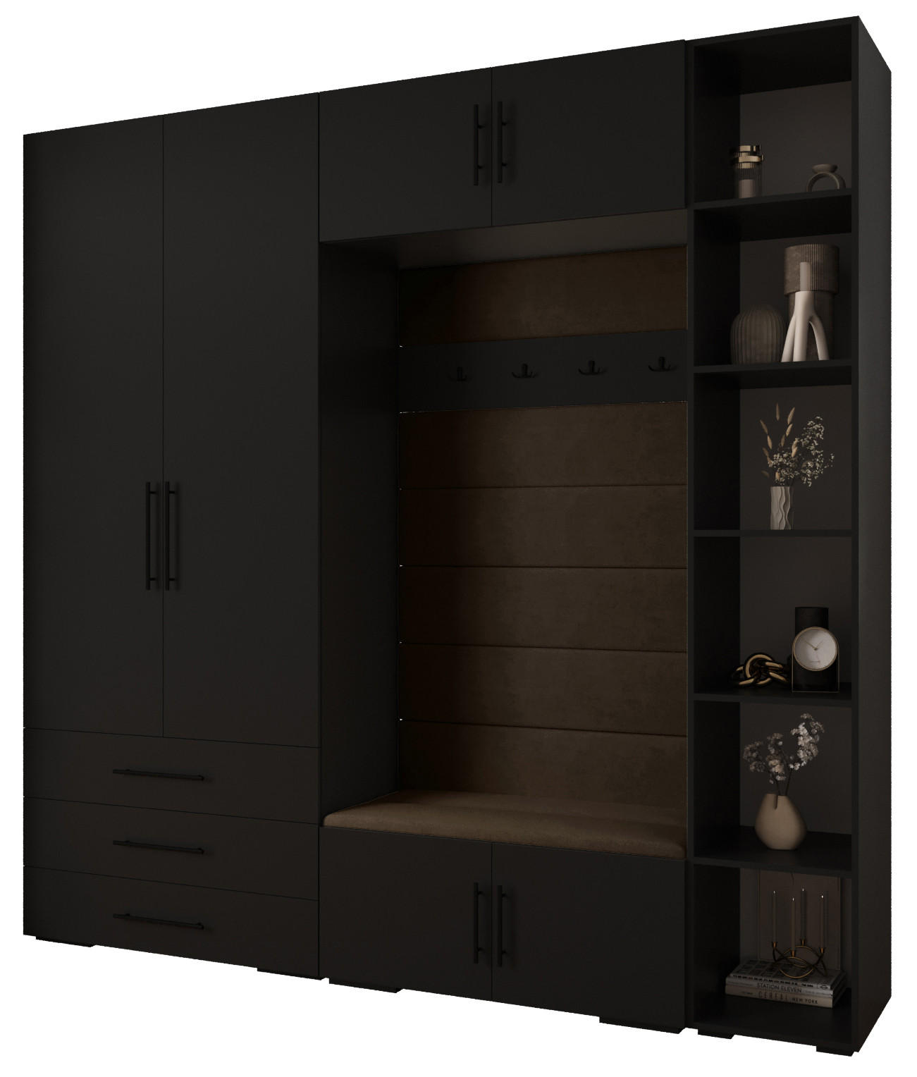 Abiks Möbel Garderoben-Set Schwarz, Braun, Schwarz 240x236.7x47 cm