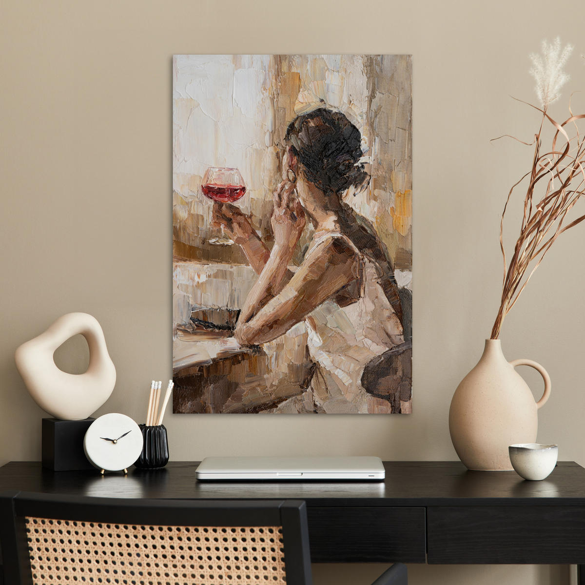 POSTER Ölgemälde - Frau - Wein 40x60 cm - Hellbraun, Papier (40/60/0.1cm) - MuchoWow