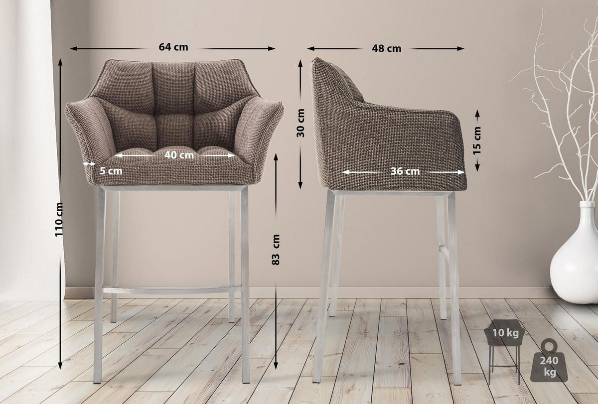 BARHOCKER Damaso 110x64x48 cm terrabraun - Rotbraun, Textil (64/110/48cm) - furnicato