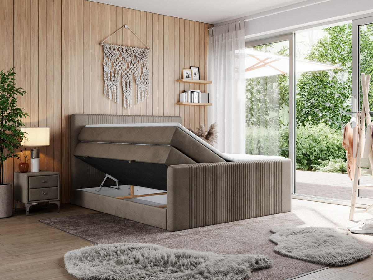 BOXSPRINGBETT KING DOREN 140/200 Braun Velvet - H4 - Braun, Holz/Textil (140/200cm) - MKS