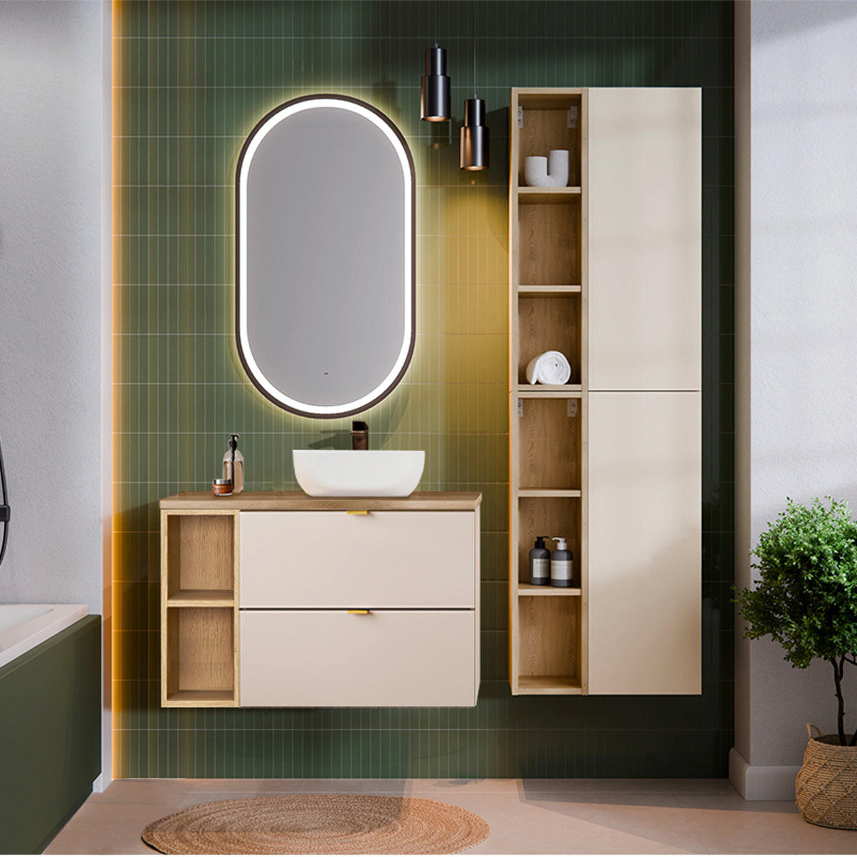 BADMÖBEL 80.6cm Azel 2er-Set Kaschmir - Beige, Holzwerkstoff (80.6/52/46cm) - Petits-meubles
