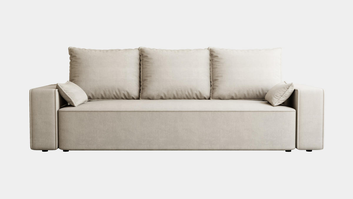 SOFA Veno mit Bettkasten und Schlaffunktion, Velourstoff - Beige, Holzwerkstoff (242/85/95cm)